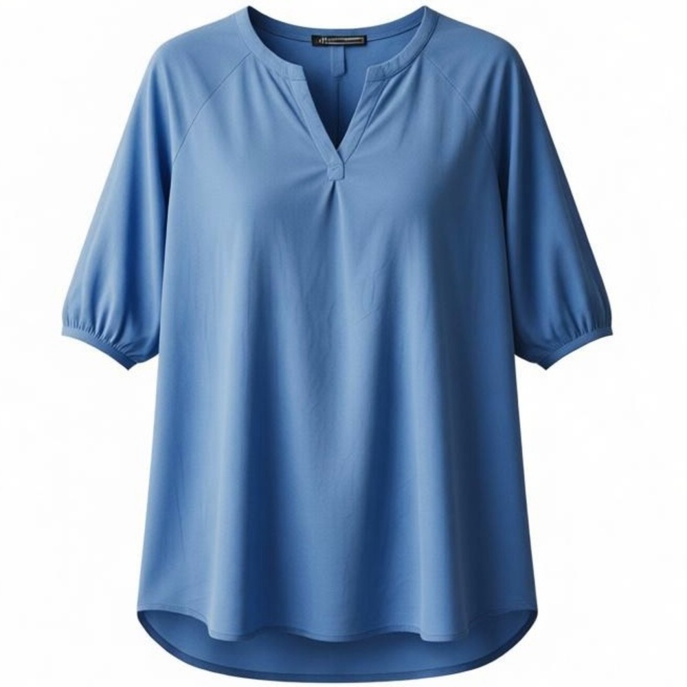 L.L. Bean Womens Blue V-Neck 3/4 Sleeve Top M-PET Supima Cotton & Modal Blend